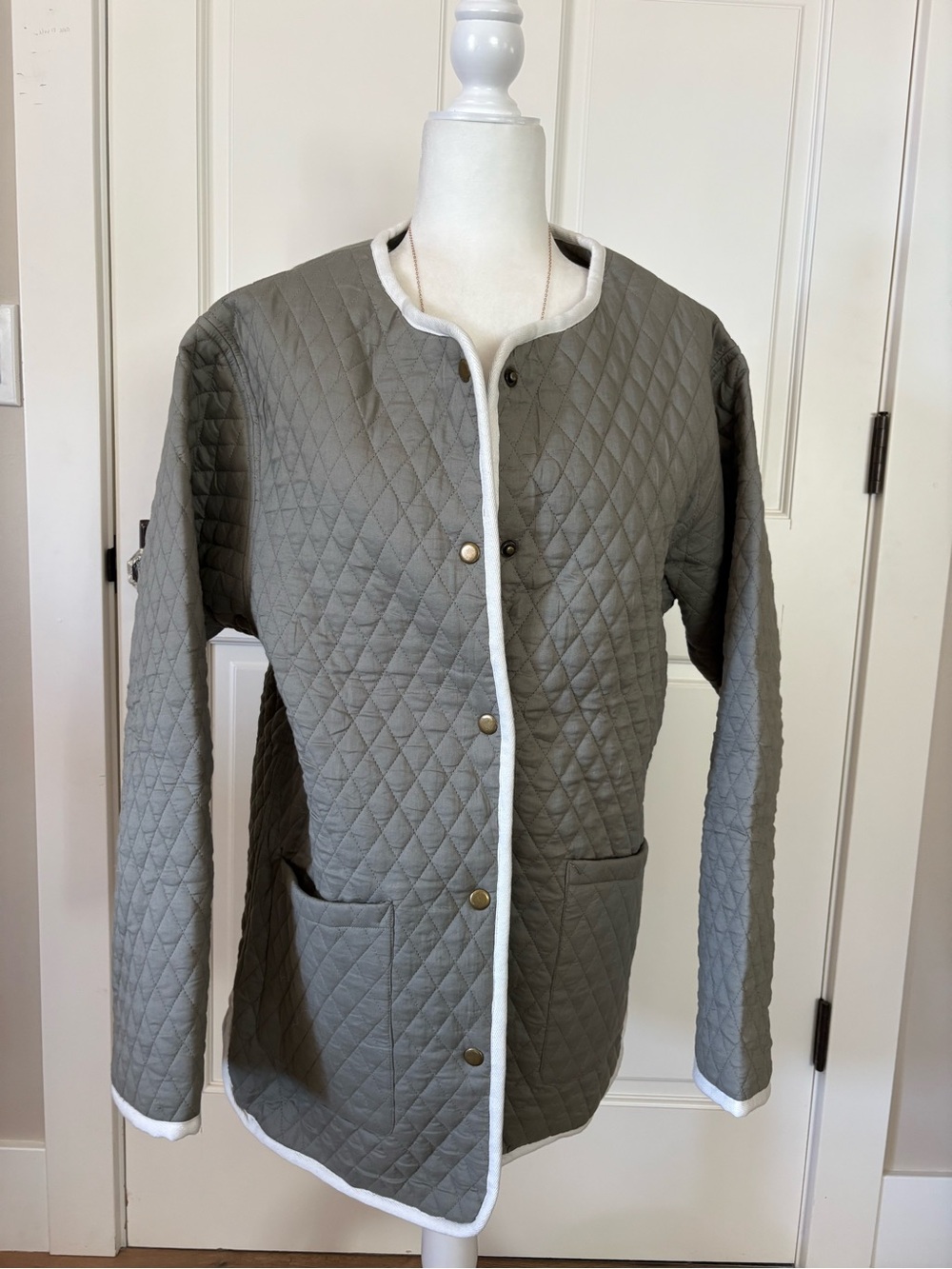 Emerson Fry Quilted Sage Jacket with White Trim